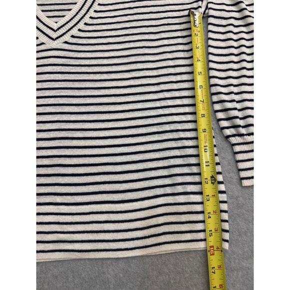 GAP Factory Stripe Linen-Blend V-Neck Sweater – White/Navy Stripe (Size M) - Picture 6 of 8